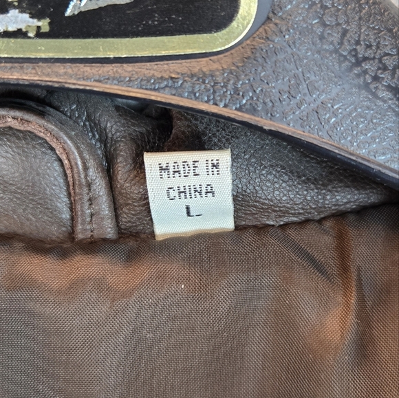 Preston & York Mens Leather Jacket Sz L Chocolate Brown Aviator Look 2 Pockets - Picture 14 of 14